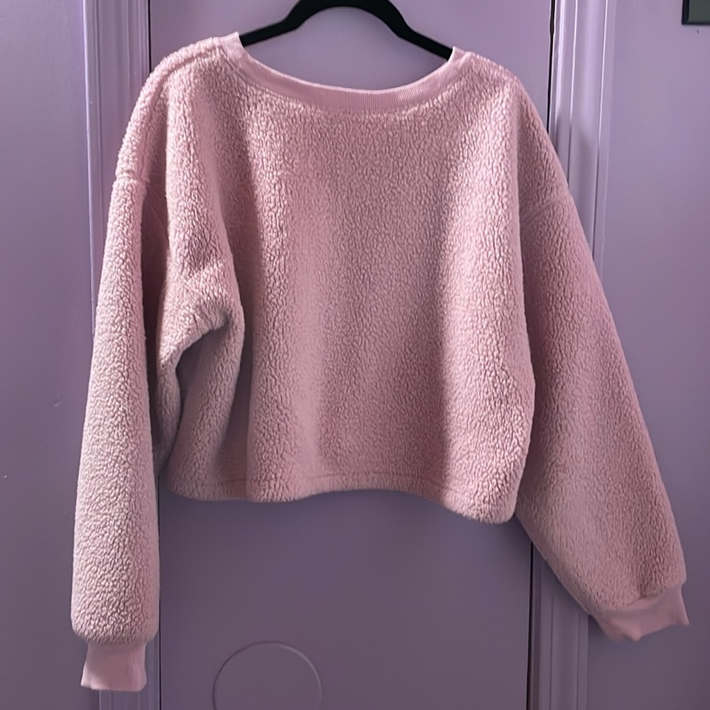 Splendid Rose Pink Ashley Cropped Teddy Sweatshirt! EUC - Picture 6 of 10